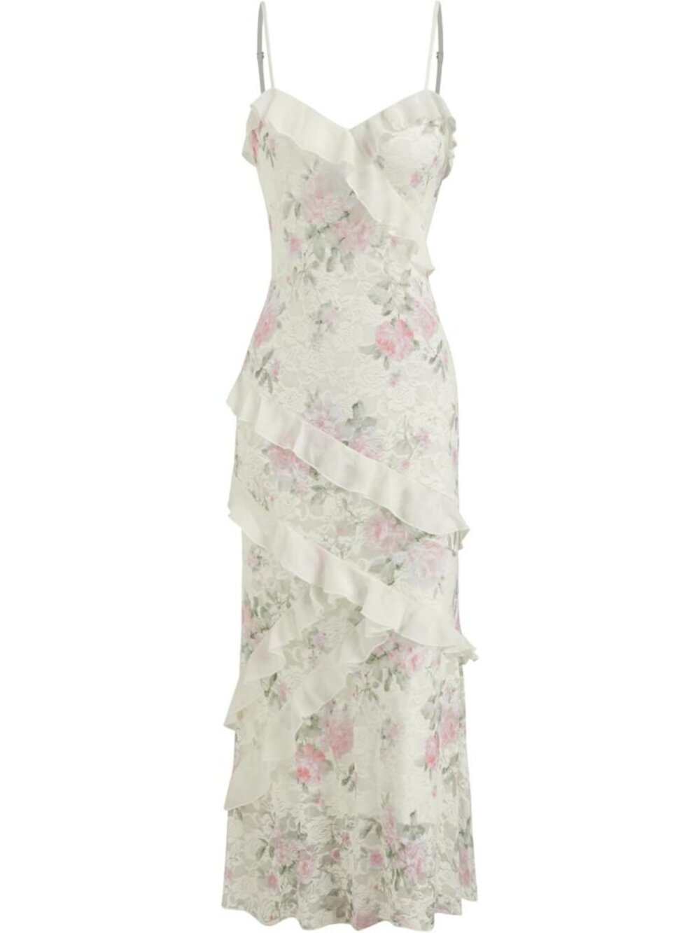 Floral Ruffle Lace Maxi Dress - Elegant V Neck Wedding Guest Dress & Vacation